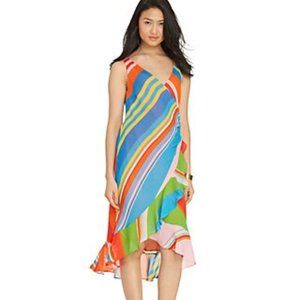 RALPH LAUREN Multicolored Striped Georgette Wrap Dress 4 Petite